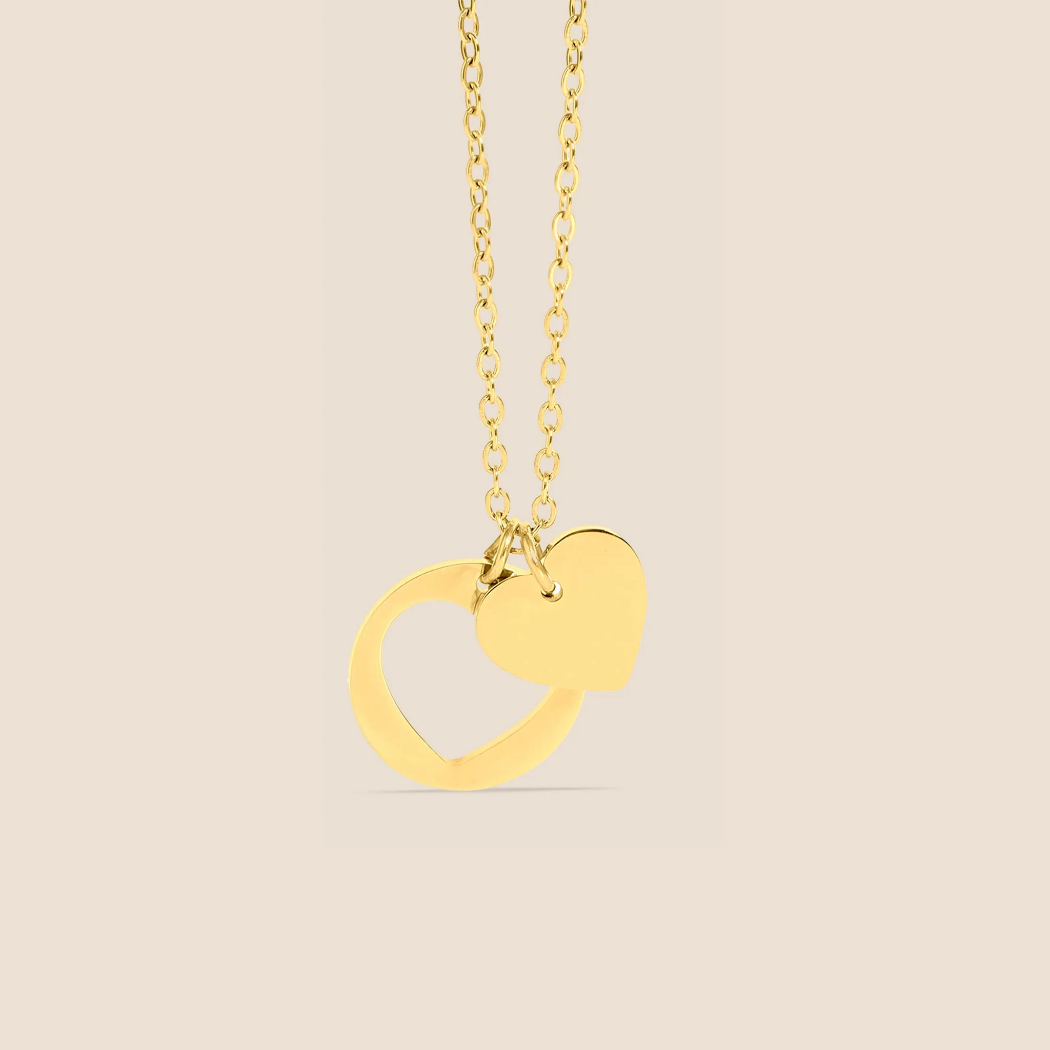 18K Gold PVD Heart Cutout Necklace w/ 2" Extension