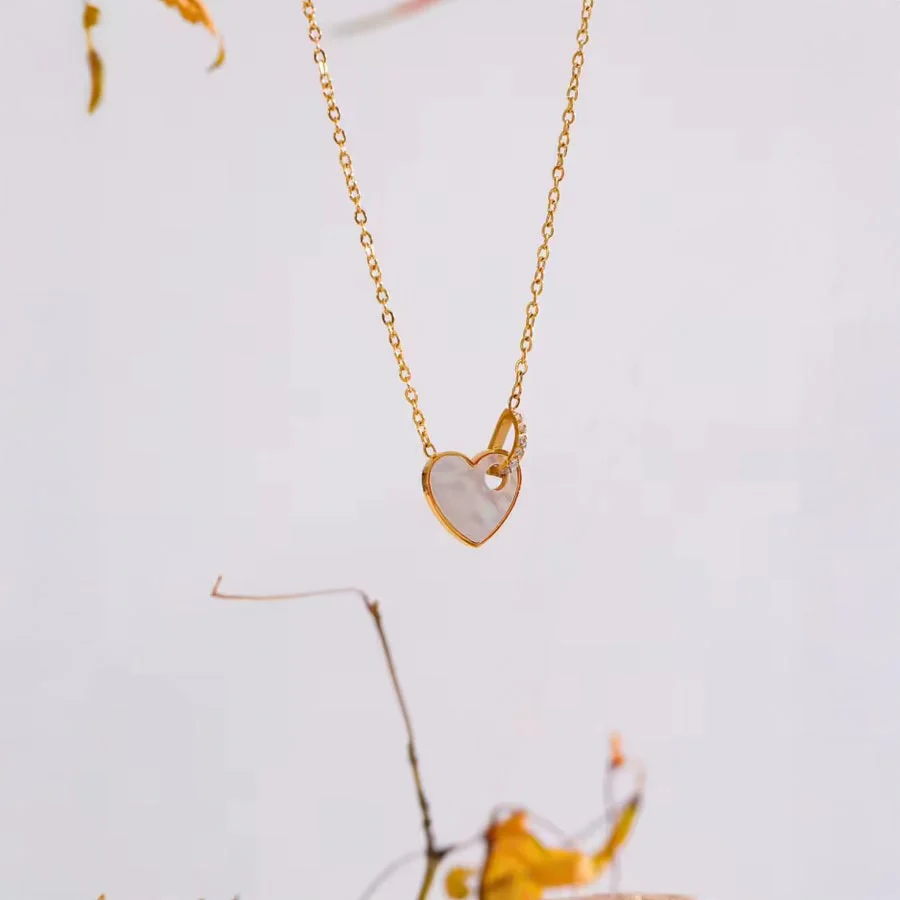 18K Gold PVD Pendant Necklace w/ Natural Shell Heart - Image 3
