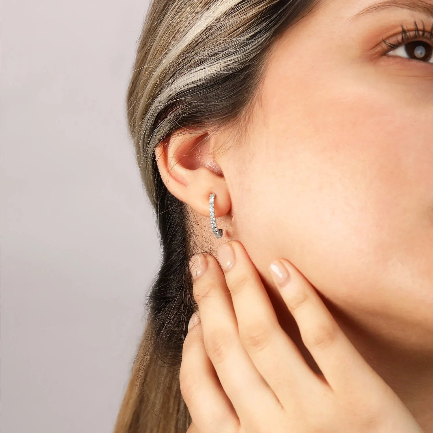 Half Hoop 20 Diamond Earrings (Silver) - Image 4