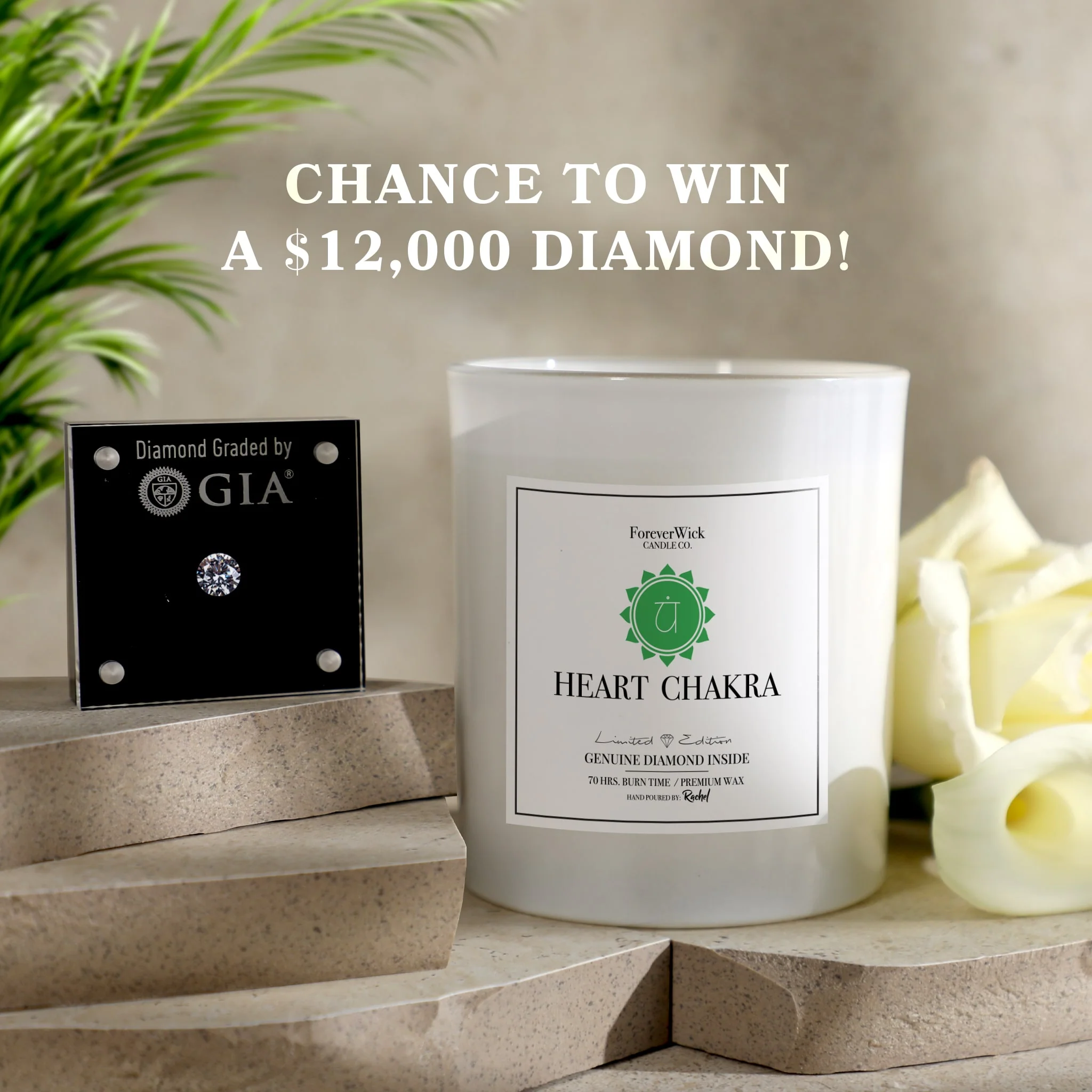 Heart Chakra - Crystal & Diamond Candle - Image 3