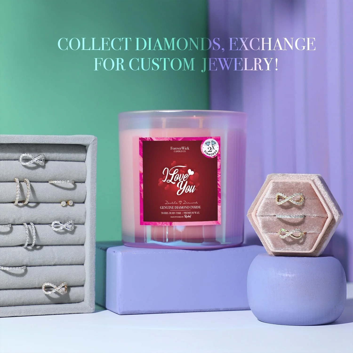 I Love You Double Diamond Sparkle Candle - Image 5