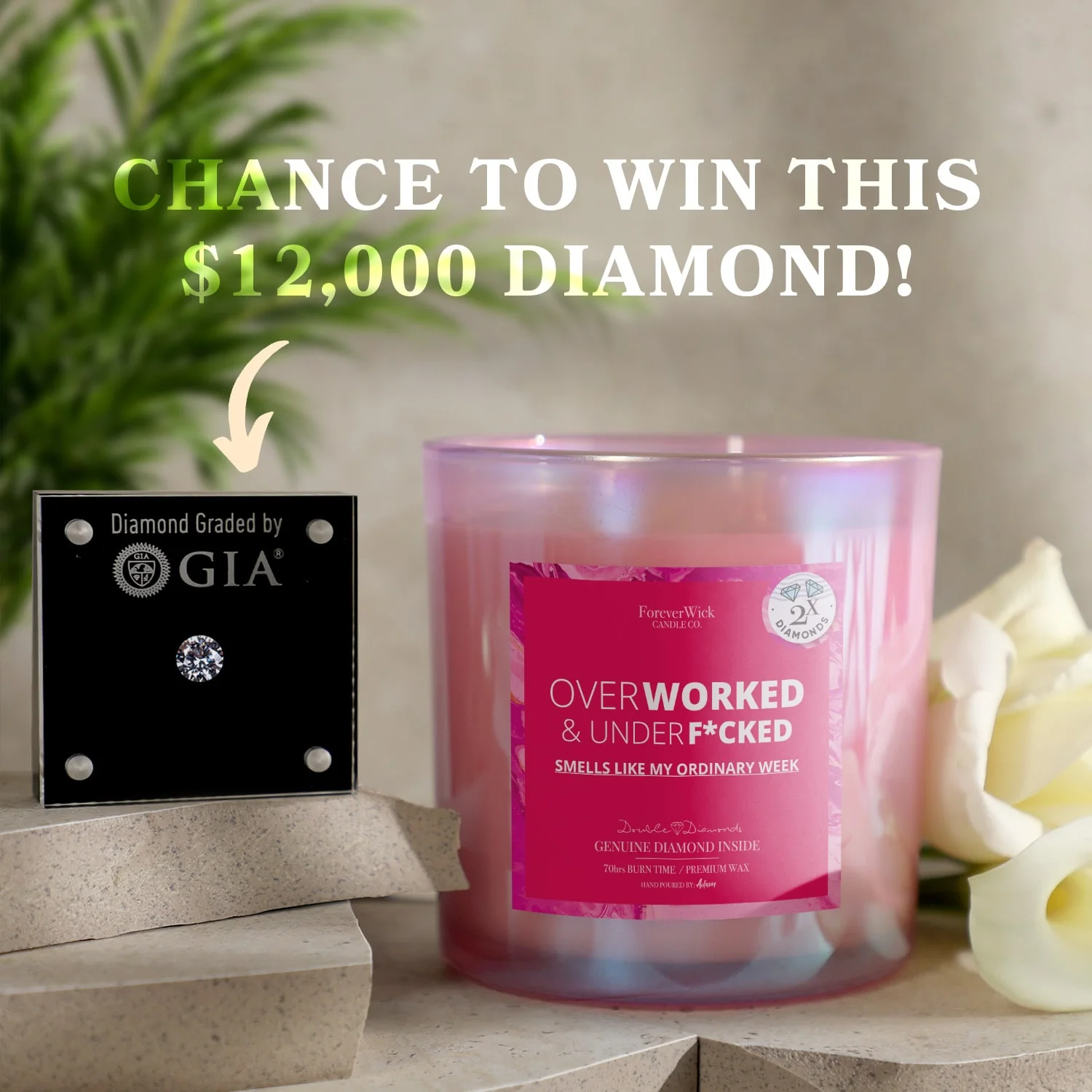 Overworked & UnderF*cked Double Diamond Sparkle Candle - Image 3