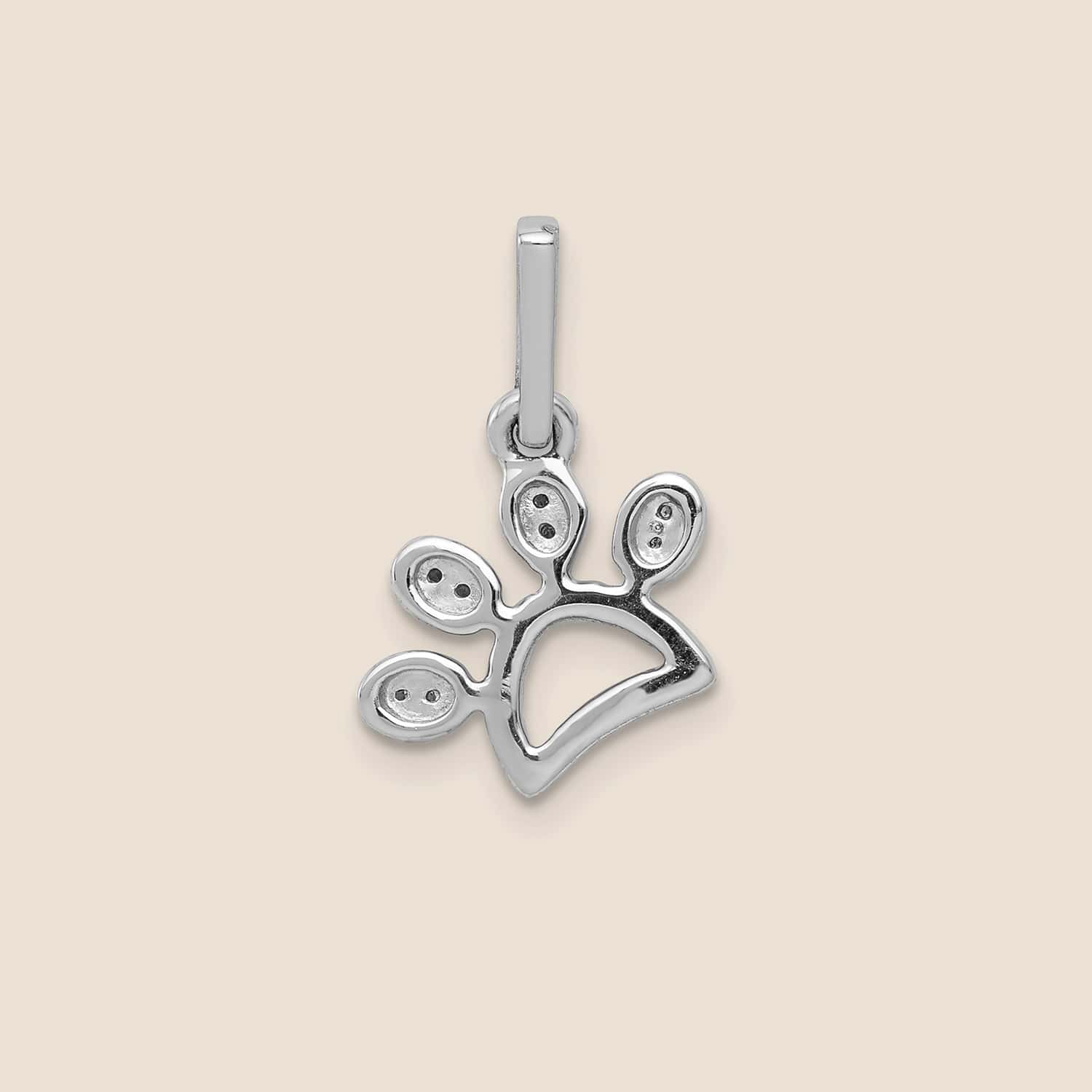 14K White Gold Paw Print Pendant 20 Diamond - Image 3