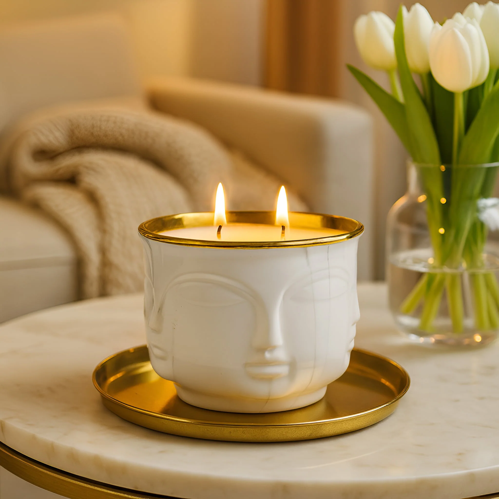 White Lotus Zen: Buddha Head Dual Wick Candle + .10ct Diamond - Image 3